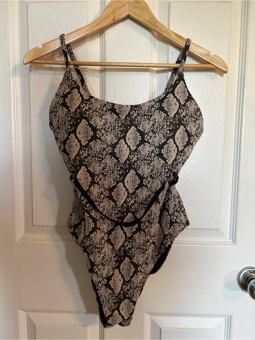 Snake Print One-Piece Swimsuit in Black and Cream